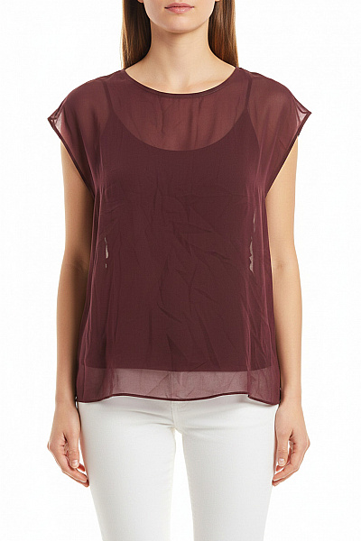 S.OLIVER Dámská Halenka Bez Rukávů Vínová Průsvitná Viskózová Vel. EU 40