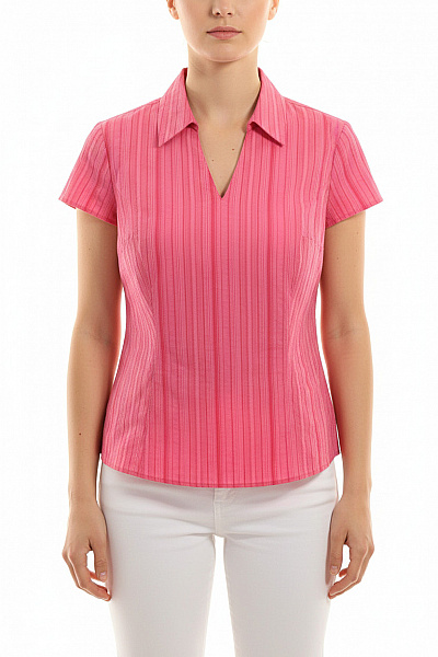 Marks & Spencer Růžová Pruhovaná Halenka S Krátkým Rukávem A Límečkem Velikost EU M