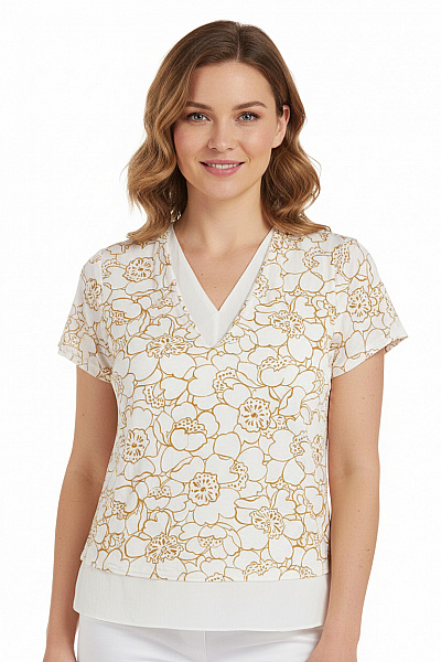 Marks & Spencer Bílá Halenka S Květinovým Potiskem A Krátkým Rukávem Velikost EU 44