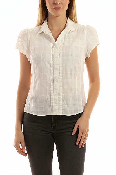 Marks & Spencer Dámská Košile Bílá Krátký Rukáv Kostkovaná Bavlna Ležérní Letní Vel. EU L