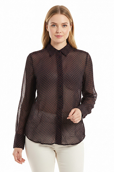 HUNKYDORY Dámská Viskózová Košile S Dlouhým Rukávem Puntíkovaná Průhledná Velikost EU M