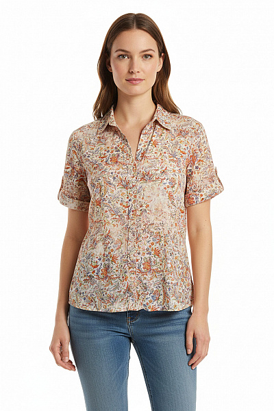ETERNA Dámská Košile S Krátkým Rukávem Květinová Vzorovaná Letní Vel. EU 46