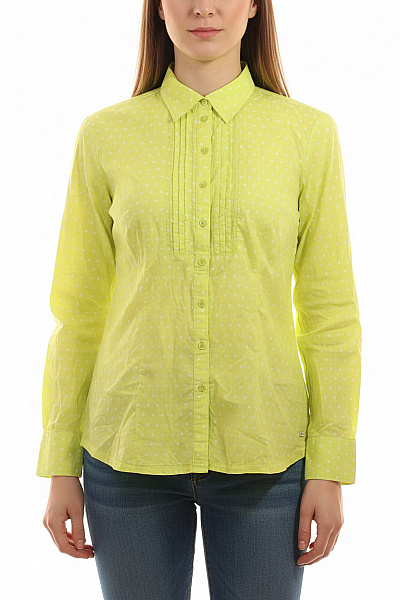 S.OLIVER Dámská Bavlněná Košile S Dlouhým Rukávem Puntíkovaná žlutá Ležérní Velikost 40