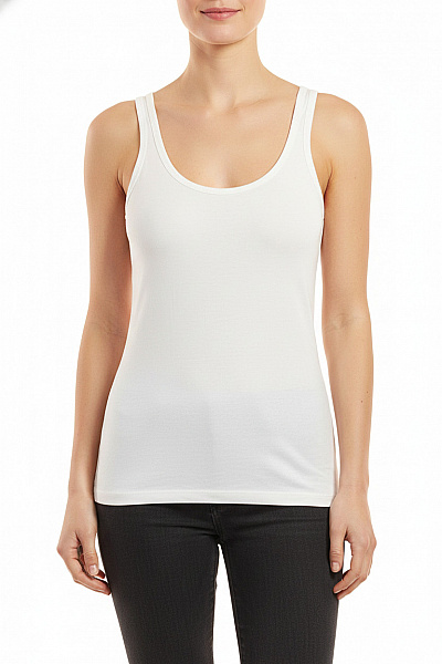 Dámské Bílé Tílko Basic Bez Rukávů S Kulatým Výstřihem Velikost M
