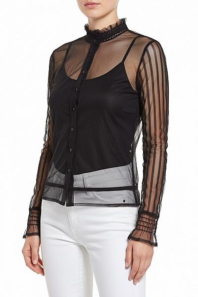 Dámská Průhledná Košile S Dlouhým Rukávem A Volánky Velikost XS