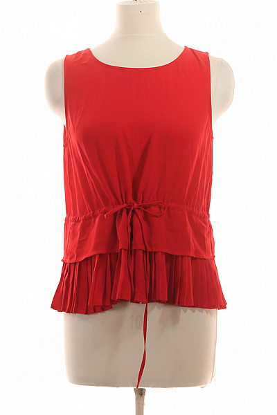 Dámská červená Halenka Bez Rukávů S Mašlí A Volánky Vel. 40