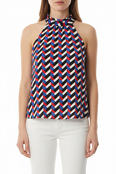 MANGO Dámské Tričko Bez Rukávů Barevné Geometrický Vzor Velikost L