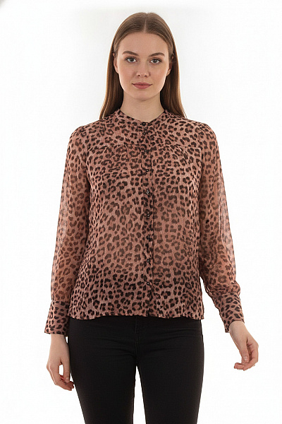 SET Dámská Košile S Dlouhým Rukávem A Potiskem Leopardí Vzor Průhledná Vel. DE 38