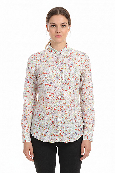 Marks & Spencer Dámská Košile S Dlouhým Rukávem Květinová Puntíkovaná Ležérní Vel. 40