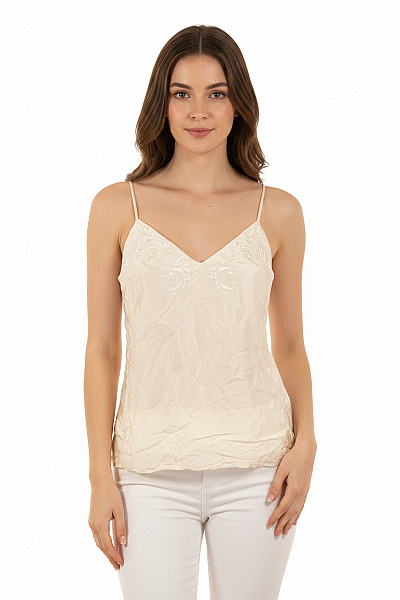 Dámská Halenka Bez Rukávů Béžová Vyšívaná Elegantní Vel. S