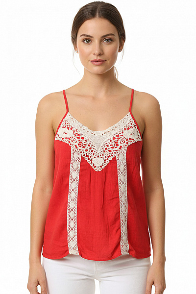 Dámské červené Tílko S Krajkou Velikost 46
