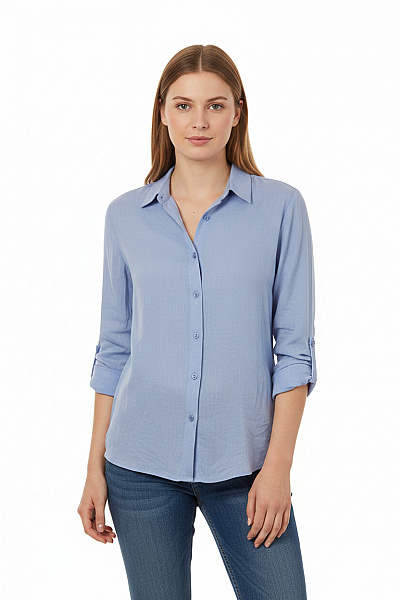 American Vintage Hedvábné Dámské Košile S Dlouhým Rukávem Modré Elegantní Vel. S