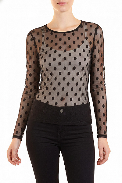 ZARA Dámská černá Síťovaná Halenka S Dlouhým Rukávem A Puntíky Velikost S