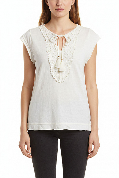 Dámské Tričko Bílé Bez Rukávů S Výšivkou Vel. M