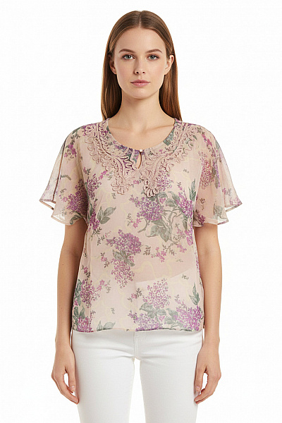 INDIGO Dámská Halenka S Krátkým Rukávem A Květinovým Potiskem Vel. UK 8