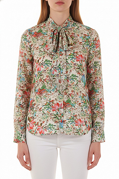 ZARA Dámská Košile S Dlouhým Rukávem A Mašlí Květinová Vzorovaná Vel. XS