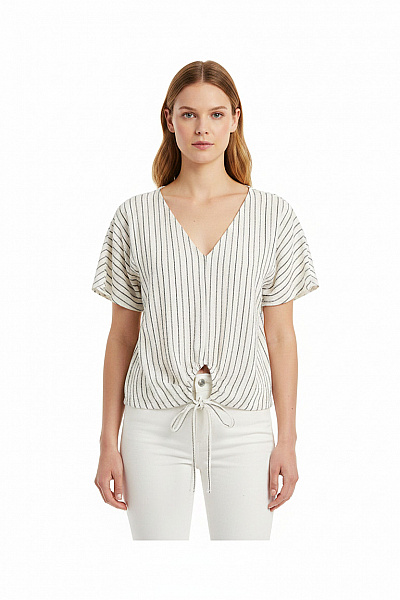 ZARA Dámská Pruhovaná Halenka S Krátkým Rukávem A Výstřihem Do V Vel. S