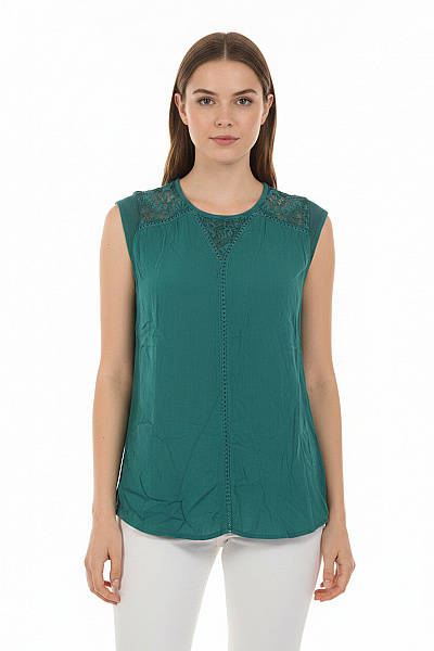 Esprit Dámské Tričko Bez Rukávů Zelené S Výšivkou Velikost XS