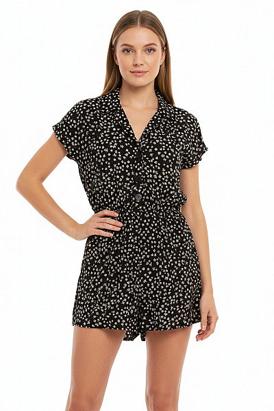 ZARA Dámský černobílý Květinový Overal Krátký Rukáv Velikost S