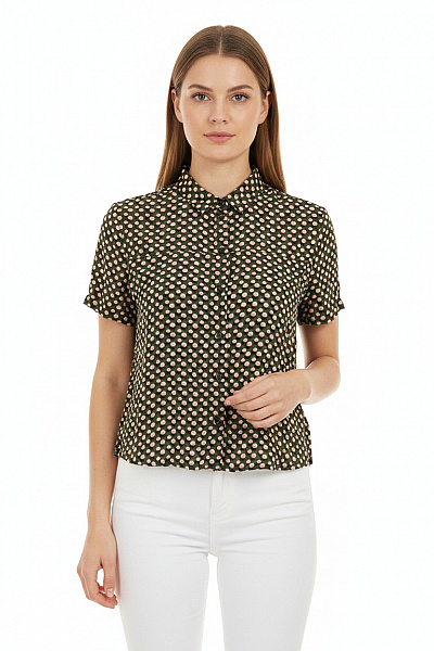 Topshop Dámská Košile Zelená Puntíkovaná Krátký Rukáv Vel. 40