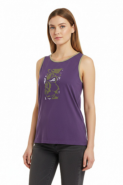 Schiesser Dámské Tričko Bez Rukávů Fialové S Potiskem Bavlna Modal Vel. S