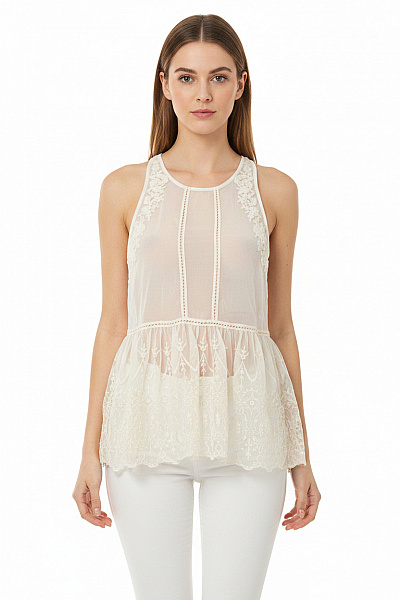 Hollister Dámská Halenka Bez Rukávů Krajková Průsvitná Boho Romantická Velikost XS