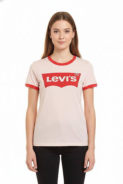 LEVIS Dámské Tričko S Krátkým Rukávem Růžové S Potiskem Basic Vel. S