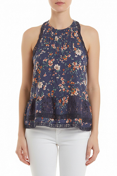 Hollister Dámská Halenka Bez Rukávů S Květinovým Potiskem Boho Krajková Letní Velikost XS