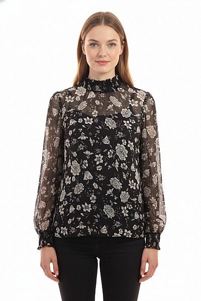 PIECES Dámská Halenka S Dlouhým Rukávem A Květinovým Potiskem Velikost M