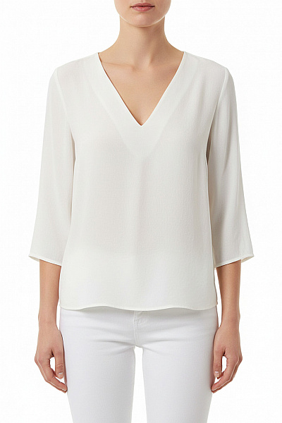 ZARA Bílá Halenka S Krátkým Rukávem A Výstřihem Do V Velikost XS