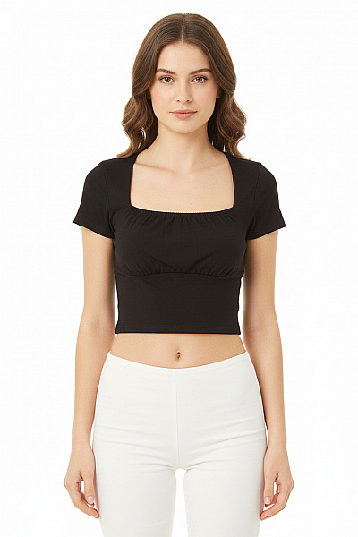 Asos Dámské Tričko Krátký Rukáv černé Crop Top Bavlněné Vel. 38