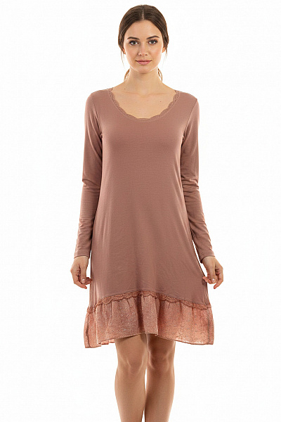 Kaffe Dámské šaty S Dlouhým Rukávem Krajkové Bavlněné Růžové Velikost M