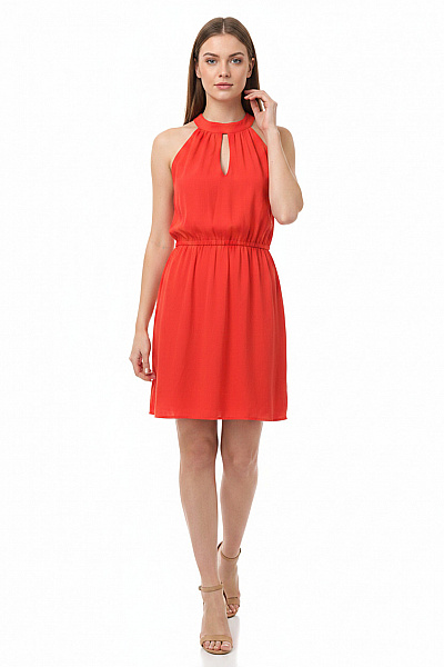 MANGO Dámské šaty Bez Rukávů Letní Boho Oranžové Viskózové Vel. S