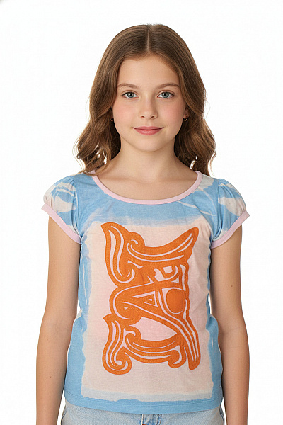 Dívčí Tričko Modré S Oranžovým Potiskem