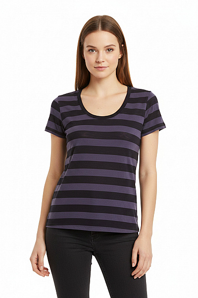 Dámské Tričko S Krátkým Rukávem Pruhované Modré Bavlněné Vel. S