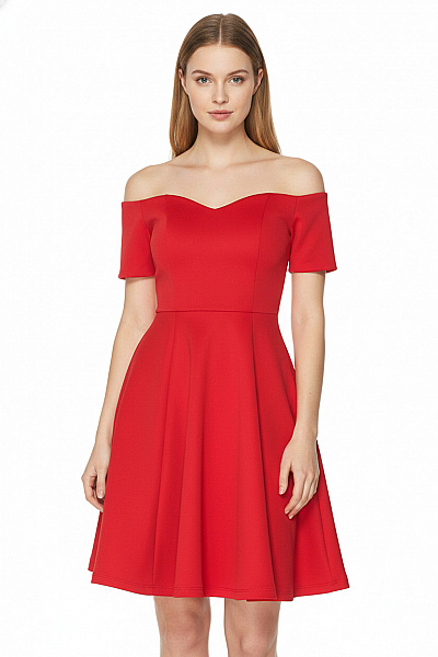 Asos Červené Společenské šaty S Odhalenými Rameny Krátký Rukáv Vel. 32