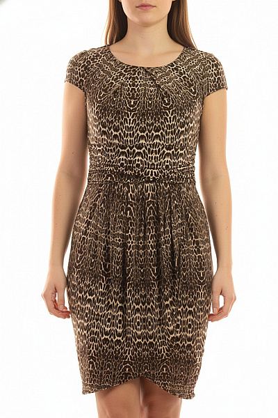 Dorothy Perkins šaty S Krátkým Rukávem Zvířecí Vzor Hnědé Elegantní Midi Velikost 42