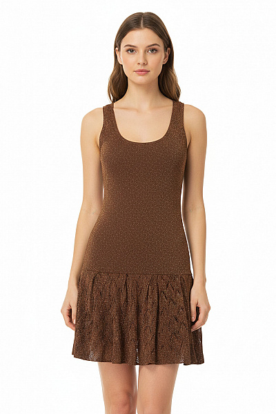 MANGO Hnědé Třpytivé Pletené šaty Na Ramínka Vel. S