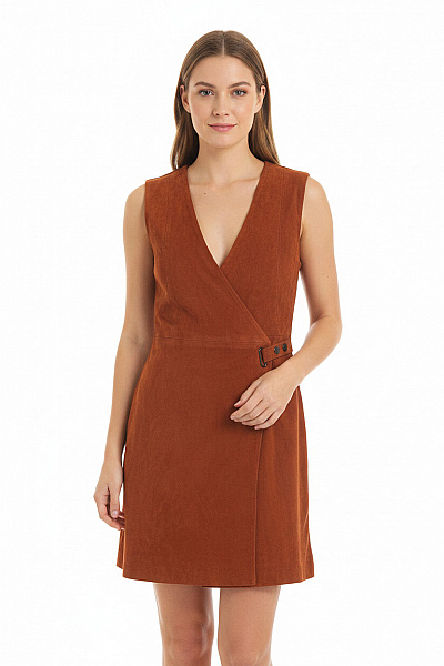 MANGO Hnědé Semišové šaty Bez Rukávů Zavinovací S Páskem Vintage Vel. S