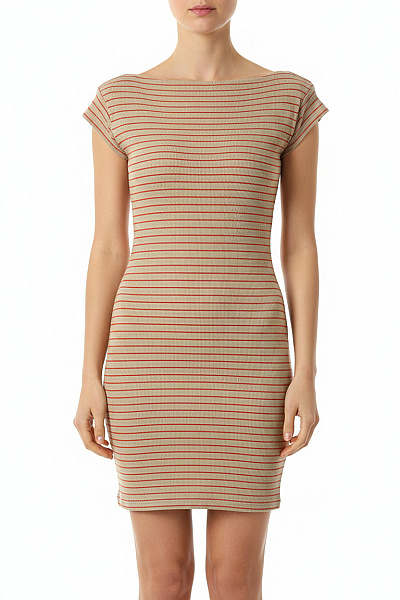 Mads Norgaard Dámské šaty S Krátkým Rukávem Pruhované Béžové Volnočasové Tričkové Velikost S
