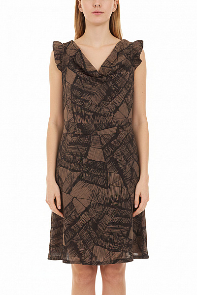 Ichi šaty Bez Rukávů Letní Hnědé S Potiskem Velikost S