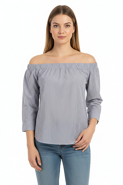 MANGO Dámská Pruhovaná Halenka S Odhalenými Rameny Bavlna Jarní Velikost M