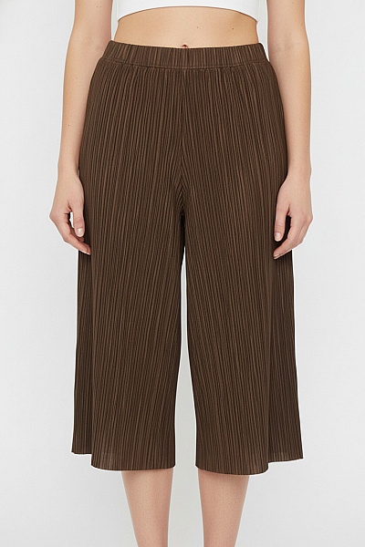 OBJECT Dámské Kalhoty Hnědé široké Volnočasové Plisované Vel. 38