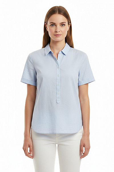 Marc O´Polo Dámská Halenka Krátký Rukáv Modrá Bavlna Košilová S Límečkem Letní Vel. 38+