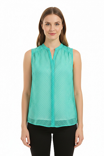 ZARA Dámská Zelená Halenka Bez Rukávů Puntíkovaná Průsvitná Velikost M