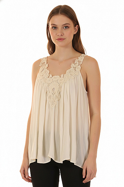 ZARA Dámská Halenka Bez Rukávů Boho Krajková Béžová Velikost XS