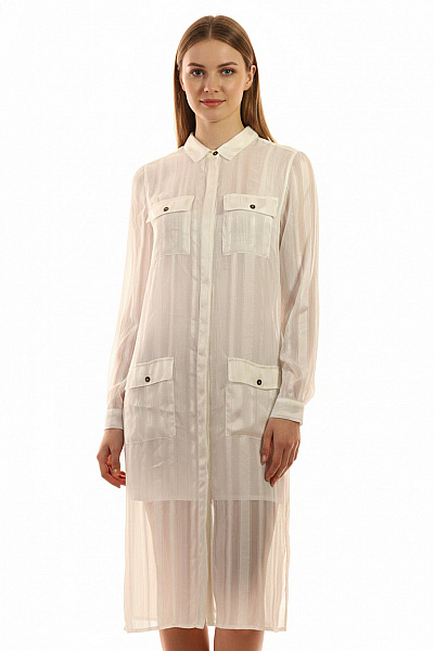 Denim HUNTER Bílé šaty Košilové S Dlouhým Rukávem A Kapsami Velikost 38