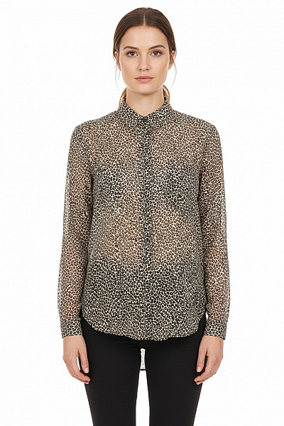 MANGO Dámská Košile S Dlouhým Rukávem Leopardí Vzorovaná Průhledná Velikost EU M