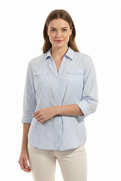 OPUS Dámská Bavlněná Pruhovaná Košile S Dlouhým Rukávem Ležérní Vel. L