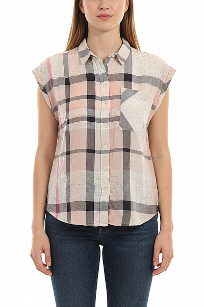 Next Dámská Kostkovaná Košile Bez Rukávů Růžová Bavlna Ležérní Letní Velikost EU 40